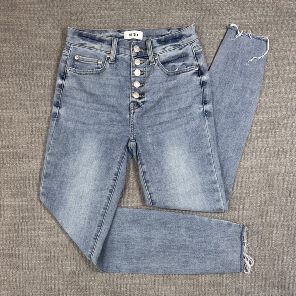 pistola Denim - Pistola Womens 25 High Rise Skinny Jeans Button Fly Light Wash‎ Raw Hem